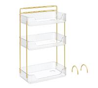 SONGMICS Organizer Trucchi a 3 Livelli, Porta Cosmetici, 2 Accessori Opzionali, Rettangolare, Separabile, Portagioielli, per Toeletta, Idea Regalo, Trasparente JKA013W01