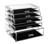 SONGMICS Organizer Trucchi, Armadietto per Gioielli e Cosmetici a 2 Contenitori Impilabile, con 5 Cassetti, Polistirene Trasparente JMU32TP