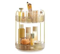 SONGMICS Organizer Trucchi Rotondo a 2 Livelli, Porta Cosmetici Girevole, Separabile, Organizzatore Portagioielli per Toeletta, Camera da Letto, Bagno, Oro Champagne JKA012A01