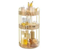 SONGMICS Organizer Trucchi Rotondo a 3 Livelli, Porta Cosmetici Girevole, Separabile, Organizzatore Portagioielli per Toeletta, Camera da Letto, Bagno, Oro Champagne JKA011A01