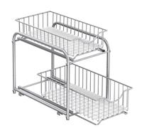 SONGMICS Organizzatore da Cucina, Scaffale a 2 Ripiani Estraibili per Armadietto, Organizzatore Impilabile Sottolavello con Cassetti Portaoggetti, per Cucina, Bagno, Grigio Tortora KCS017E01V1