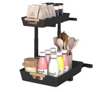 SONGMICS Organizzatore Sottolavello a L, Scaffale Salvaspazio con Cassetti Scorrevoli, Altezza Regolabile, 40 x 29,5 x 41,5 cm, per Cucina e Bagno, Nero Inchiostro, Collezione GLORA KCS217B101