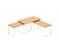SONGMICS Organizzatori Armadio da Cucina, Set di 3 Scafali da Banco, Impilabili, Portaspezie Espandibile, in Metallo e Legno Ingegnerizzato, Bianco Nuvola e Beige Naturale KCS014W01