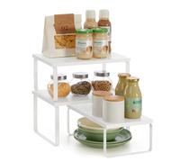 SONGMICS Organizzatori Armadio da Cucina, Set di 3 Scafali da Banco, Impilabili, Portaspezie Espandibile, in Metallo e Legno Ingegnerizzato, Bianco Opaco e Bianco Neve KCS220W01