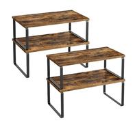 SONGMICS Organizzatori da Cucina, Set di 4 Scaffali da Banco, Portaoggetti per Armadietto, Impilabile, Espandibile, Metallo e Legno Ingegnerizzato, Nero Inchiostro e Marrone Vintage KCS022X01