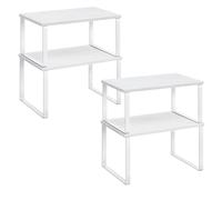 SONGMICS Scaffale Portaspezie, Set di 2 Organizzatori da Cucina Espandibili, Scaffale da Cucina Impilabile, Metallo e Legno Ingegnerizzato, Bianco Nuvola e Bianco Neve KCS02W01