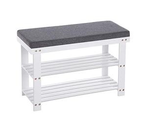 SONGMICS Panca per scarpe in bambù, scarpiera a 2 livelli, organizzatore, stabile, per ingresso, soggiorno, carico 150 kg, 71 x 29 x 49 cm, bianco e grigio LBS604W01