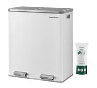 SONGMICS Pattumiera a 2 Scomparti, con 2 x 30 L Secchi Interni per Spazzatura Differenziata, 15 Sacchi della Spazzatura, Pedali e Coperchi a Cerniera, Chiusura Morbida, Bianco e Grigio LTB60WT