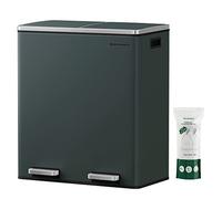 SONGMICS Pattumiera a 2 Scomparti, con 2 x 30L Secchi Interni per Spazzatura Differenziata, 15 Sacchi della Spazzatura, Pedali e Coperchi a Cerniera, Chiusura Morbida, Grigio Verdastro LTB60GS