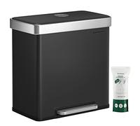 SONGMICS Pattumiera a Doppio Secchio, 2 x 30L, Cestino in Acciaio Inox e 15 Sacchetti di Rifiuti, con Secchi Interni in Plastica, Coperchi a Chiusura Morbida, 58,2 x 31,5 x 60,5 cm, Nero LTB202B01