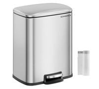 SONGMICS Pattumiera con coperchio, da 20 litri, in acciaio inox, chiusura ammortizzata e rimane aperta, secchio interno, include 15 sacchetti della spazzatura, colore argento metallizzato ULTB543E01