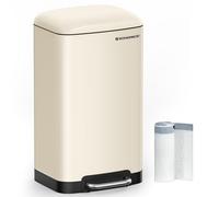SONGMICS Pattumiera da cucina, 30 l, pattumiera in acciaio con pedale, coperchio e secchio interno, chiusura in morbidezza, bianco nuvola LTB001A01