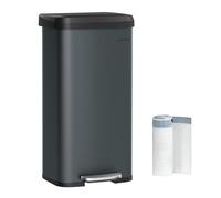 SONGMICS Pattumiera da cucina, in acciaio inox, da 18 galloni, con coperchio aperto e pedale, chiusura morbida, alto, grande e salvaspazio, grigio antracite e nero ULTB520G01