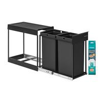 SONGMICS Pattumiera da Cucina per Raccolta Differenziata, Cestino da Incasso per Mobile, 2 x 15 L Doppio Scomparto, Estraibile, Struttura in Acciaio, Coperchio in ABS, Nero Inchiostro LTB950B01