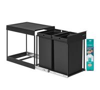 SONGMICS Pattumiera da Cucina per Raccolta Differenziata, Cestino da Incasso per Mobile, 2 x 20 L Doppio Scomparto, Estraibile, Struttura in Acciaio, Coperchio in ABS, Nero Inchiostro LTB951B01