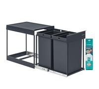 SONGMICS Pattumiera da Cucina per Raccolta Differenziata, Cestino da Incasso per Mobile, 2 x 20 L Doppio Scomparto, Estraibile, Struttura in Acciaio, Coperchio in ABS, Grigio LTB951GZ01