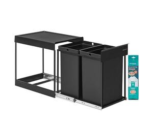 SONGMICS Pattumiera da Cucina per Raccolta Differenziata, Cestino da Incasso per Mobile, 2 x 20 L Doppio Scomparto, Estraibile, Struttura in Acciaio, Coperchio in ABS, Nero Inchiostro LTB951B01
