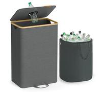 SONGMICS Pattumiera per Bottiglie e Lattine, 100 L, con Coperchio | Contenitore per il Riciclo, Sacco Interno con Manici, Grigio Ardesia e Beige Naturale, Collezione ROXANNE RRB509G01