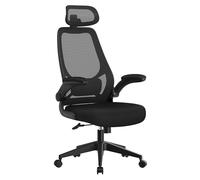 SONGMICS Poltrona da ufficio, sedia ergonomica, seduta girevole, braccioli e poggiatesta regolabili, in tessuto traspirante, altezza regolabile, nero OBN087B01