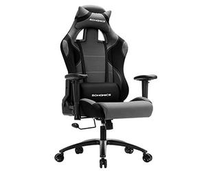 SONGMICS Poltrona Girevole Sedia direzionale da ufficio con poggiatesta e cuscinetto lombare nero + grigio RCG02G