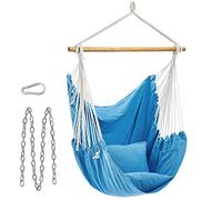 SONGMICS Poltrona Sospesa, Sedia Amaca Larga con 2 Cuscini, Sedia ad Altalena con Catena, Capacità di Carico 150 kg, per Interno e Esterno, Soggiorno, Camera da Letto, Blu GDC187Q01