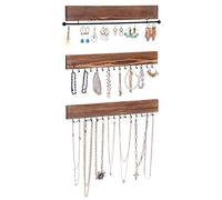 SONGMICS Porta Gioielli da Parete, Set da 3, Porta Braccialetti Collane da Appendere, 30 Gancetti, per Orecchini Ciondoli, Idea Regalo, Colore Legno JJS11CB
