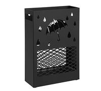 SONGMICS Porta Ombrelli in Metallo, Contenitore per Ombrelli Rettangolare con 4 Gancetti e Vaschetta Scolapioggia, Design Ritagliato, per Entrata, Ufficio, Nero LUC004B01