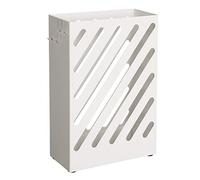 SONGMICS Porta Ombrelli in Metallo, Portaombrelli Rettangolare, Contenitore per Ombrelli con Vaschetta Scolapioggia e Gancetti, Design Traforato, Bianco LUC03WT