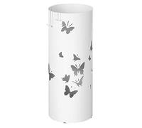 SONGMICS Porta Ombrelli in Metallo, Portaombrelli Rotondo, con Gancini e Vaschetta Scolapioggia Rimovibile, Ø19,5 x 49 cm, Bianco LUC10W
