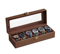SONGMICS Porta Orologi a 6 Posti, Scatola Portaorologi, Coperchio in Vetro, Cuscini Rimovibili, Chiusura in Metallo, Idea Regalo, Superficie in PU Marrone, Interno Marrone JWB006K01