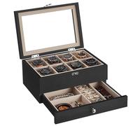SONGMICS Porta Orologi a 8 Scomparti, Scatola Portaorologi a 2 Livelli, Coperchio in Vetro, con Cuscinetti, Fodera in Velluto, Idea Regalo, Nero Ebano JOW008B01