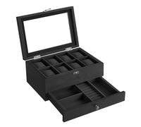 SONGMICS Porta Orologi a 8 Scomparti, Scatola Portaorologi a 2 Livelli, Coperchio in Vetro, con Cuscinetti, Fodera in Velluto, Idea Regalo, Nero Inchiostro JOW008B02