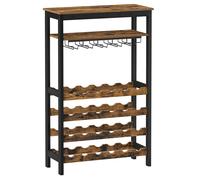 SONGMICS Portabottiglie, Portabottiglie per 24 Bottiglie, con Ripiano Portabicchieri, Portabottiglie da Terra, per Cucina, Bar, Sala da Pranzo, Marrone Rustico e Nero