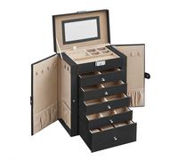 SONGMICS Portagioie a 6 livelli, portagioie con 5 cassetti, ampio spazio, interno con specchio, serratura, porta gioielli, regalo per i propri cari, per orologi, nero/bianco/grigio, regalo di Natale