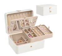 SONGMICS Portagioie con Specchio, Organizzatore per Gioielli a 2 Livelli, Vassoio Flessibile per Gioielli, 17,6 x 22 x 11 cm, Organizzatore per Orecchini, Idea Regalo, Bianco Nuvola JBC200W01