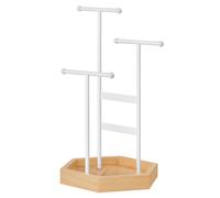 SONGMICS Portagioie, Espositore per Gioielli, 4 Scomparti Indipendenti, Organizer per Orecchini in Metallo, per Collane, Bracciali, Orecchini, Bianco e Naturale/Oro e Bianco/Nero e Marrone Caramello,