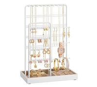 SONGMICS Portagioie, Porta Collane e Orecchini, Espositore per Gioielli, Metallo, Vassoio in Velluto, per Collane Bracciali Orecchini Anelli, Idea regalo, Bianco Opaco JJS028W01