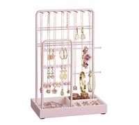 SONGMICS Portagioie, Porta Collane e Orecchini, Espositore per Gioielli, Metallo, Vassoio in Velluto, per Collane Bracciali Orecchini Anelli, Idea regalo, Rosa Pastello JJS021R01