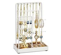 SONGMICS Portagioie, Porta Collane e Orecchini, Espositore per Gioielli, Struttura in Metallo, Vassoio in Velluto, per Collane Bracciali Orecchini Anelli, Idea regalo, Bianco JJS021W01