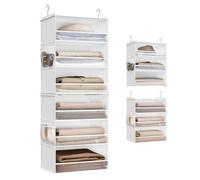SONGMICS Portaoggetti da Appendere, Organizer Armadio, Divisibile, Pieghevole, Ganci in Metallo e Inserti in Bambù, Bianco Nuvola RCH007W01