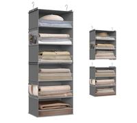 SONGMICS Portaoggetti da Appendere, Organizer Armadio, Divisibile, Pieghevole, Ganci in Metallo e Inserti in Bambù, Grigio Tortora RCH007G01