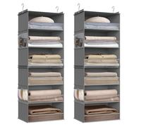 SONGMICS Portaoggetti da Appendere, Set di 2, Organizer Armadio, Divisibile, Pieghevole, Ganci in Metallo e Inserti in Bambù, Grigio Tortora RCH008G01