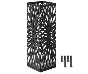 SONGMICS Portaombrelli, Porta Ombrelli per Ingresso, Contenitore per Ombrelli Quadrato in Acciaio, per Bastoni da Passeggio, con Vaschetta Raccogli Gocce Rimovibile, 4 Ganci, Nero LUC48B