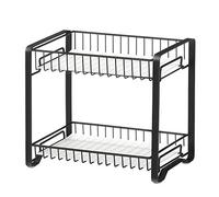 SONGMICS Portaspezie, Scaffale da Cucina in Metallo a 2 Ripiani, con Tappeto per Ripiano in Plastica, Piedini Antiscivolo, Assemblaggio Facile, per Banco da Lavoro, Dispensa, Bagno, Nero KCS013B01