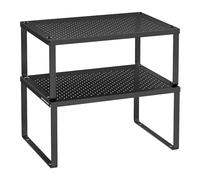 SONGMICS Portaspezie, set di 2 organizer da cucina, impilabili, espandibili, in metallo, colore nero inchiostro, KCS401B01