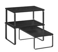 SONGMICS Portaspezie, Set di 3, Organizzatore per Armadio, Impilabile, Espandibile, Portaspezie in Metallo e Legno Ingegnerizzato, Grigio Antracite e Nero Opaco/Marrone Rustico e Nero Opaco/Bianco