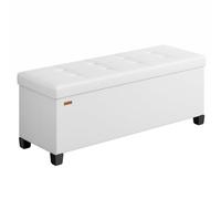 SONGMICS Pouf Contenitore, Cassapanca con Gambe, 38 x 110 x 40 cm, Sgabello Poggiapiedi, 112 L, Rivestimento PVC, per Camera da Letto Soggiorno, Bianco Nuvola LSF0514W02