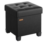 SONGMICS Pouf Contenitore, Cassapanca con Gambe, 38 x 38 x 40 cm, Sgabello Poggiapiedi, 37 L, Rivestimento PVC, per Camera da Letto Soggiorno, Nero Inchiostro LSF0512B02