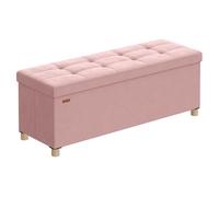 SONGMICS Pouf Contenitore, Cassapanca Pieghevole, 38 x 110 x 40 cm, Sgabello Poggiapiedi, 112 L, Superficie in Velluto, per Camera da Letto Soggiorno, Rosa Pastello LSF0518R02