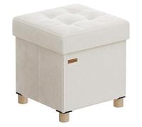 SONGMICS Pouf Contenitore Cassapanca Pieghevole, 38 x 38 x 40 cm, Sgabello Poggiapiedi, 37 L, Superficie in Velluto, per Camera da Letto Soggiorno, Beige Cappuccino LSF0516W02